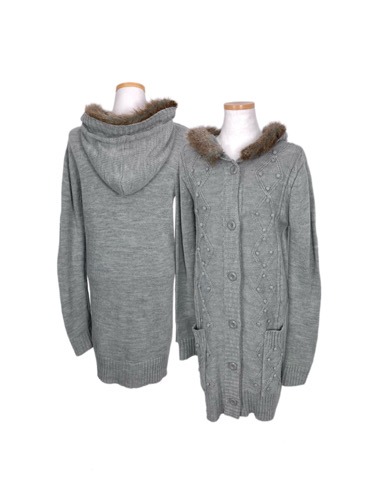 grey knit long hood cardigan