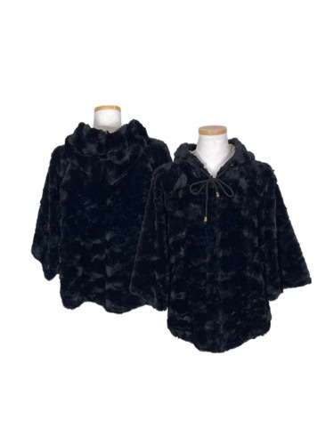 black fleece fur hood cape