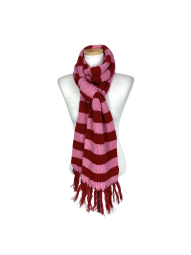 pink stripe knit fringe muffler