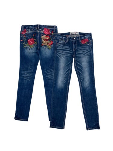 old school rose embroidery jean
