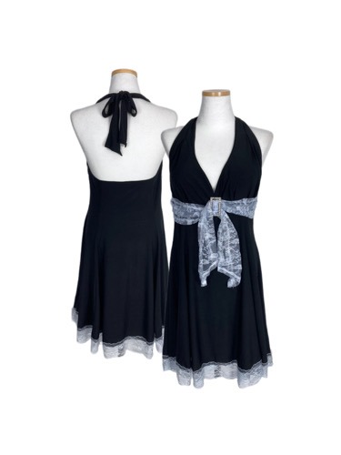 y2k halter-neck lace ribbon dress