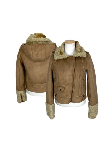 beige shearing hood crop jacket