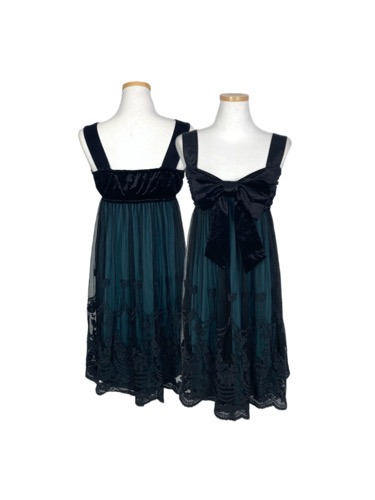 blue green ribbon lace dress