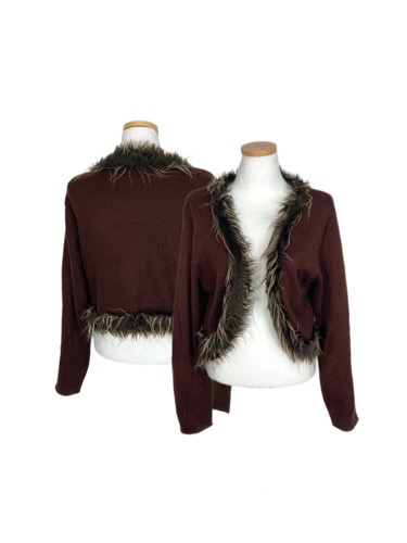 brown knit fur detail bolero