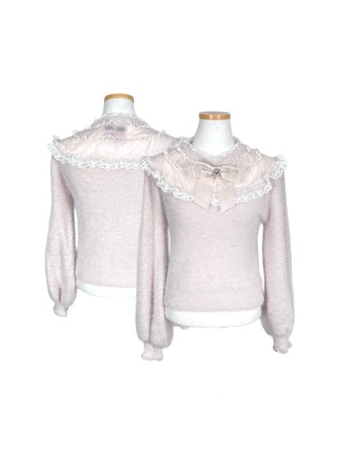 MILLE FILLE CLOSET pink hairy frill ribbon knit