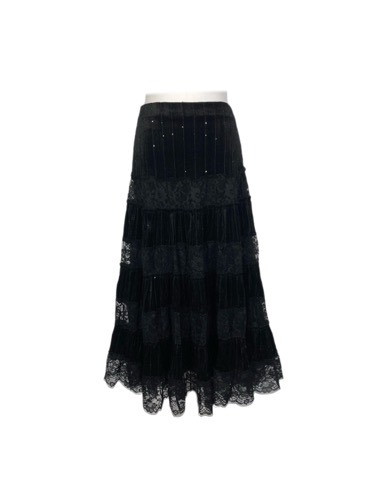 black lace spangle tired skirt