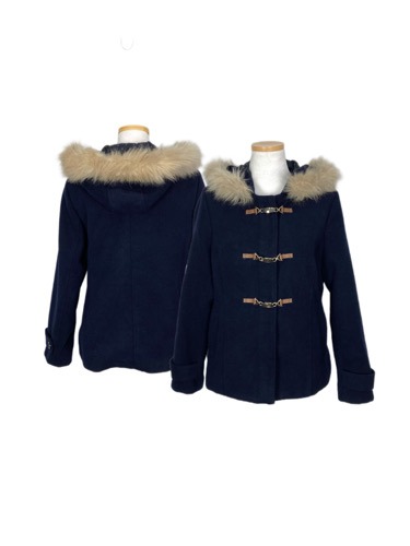 navy fur hood duffle short coat