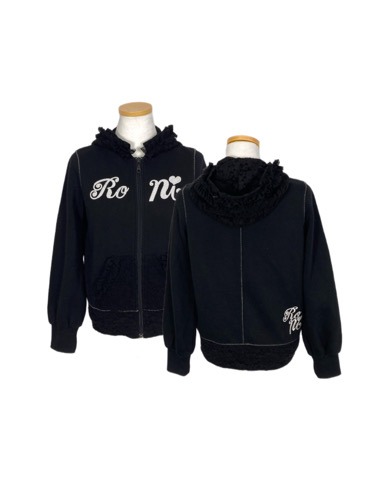 logo embroidery lace hood zip-up