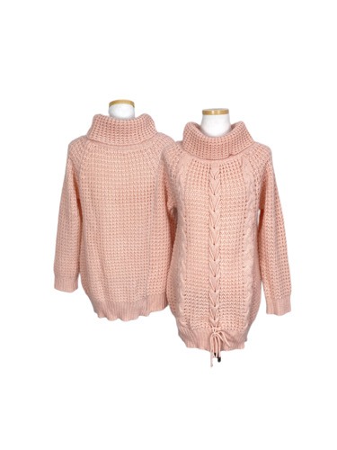 coral pink lace-up tutle-neck sweater