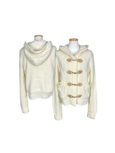 CECIL MCBEE cable knit hood duffle cardigan
