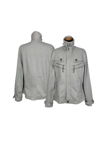 zipper strap grey zip-up jacket