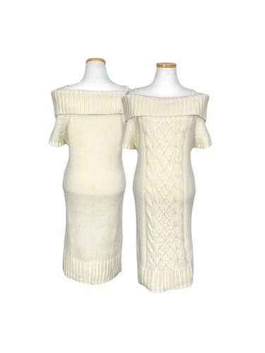 ivory off-shoulder knit dress