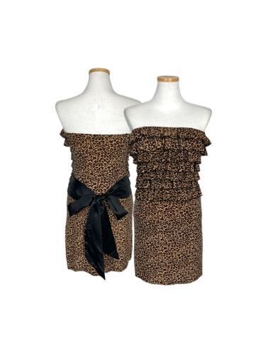 frill leopard ribbon dress