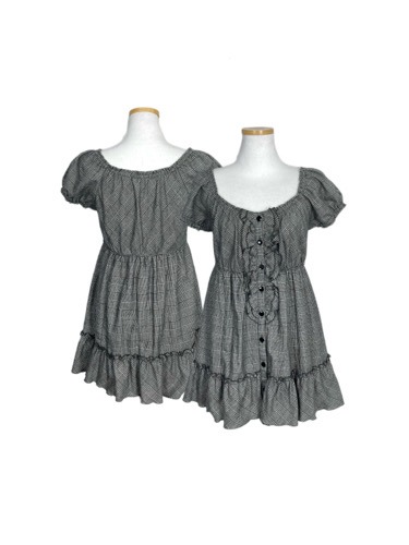 L&#039;EST ROSE check pattern frill dress
