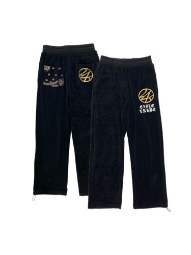 half patterned logo velvet pants