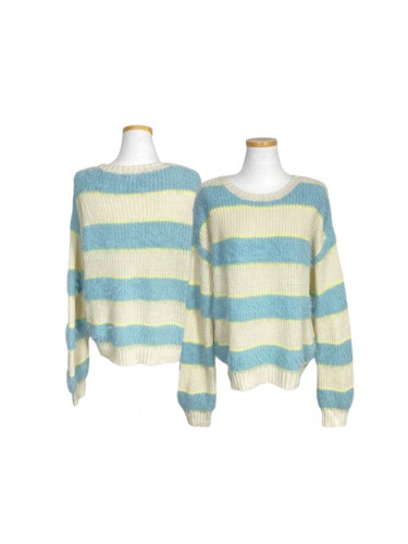 hairy sky blye stripe knit