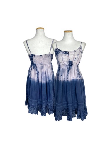 blue tie-dye sleeveless dress