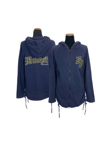 embroiery lettering shirring hood zip-up