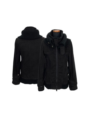 black denim strap zip-up jacket
