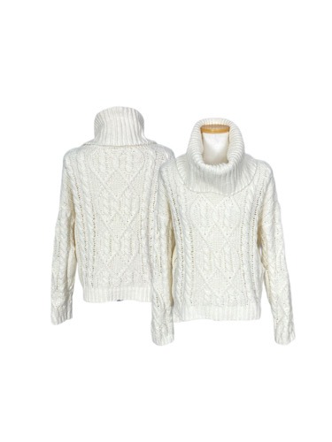 white cable crop turtle-neck knit