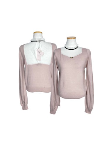 ANK ROUGE indie pink lace neck knit