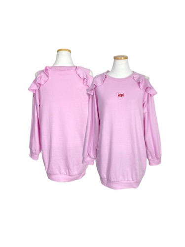 pink frill lace off-shoulder sweat-shirt