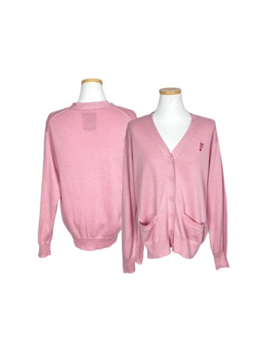 logo embroidery pink cardigan