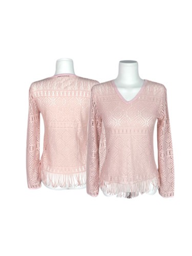 pink net fringe knit