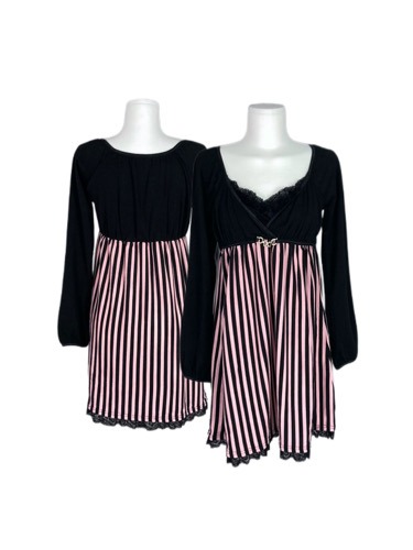 black pink stripe lace dress