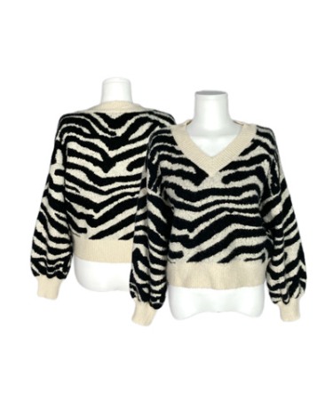 zebra pattern v-neck crop knit