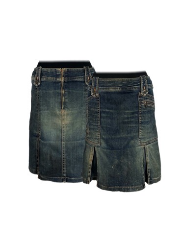 grunge washing denim pleats skirt