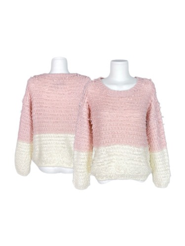 pink white boxy sweater