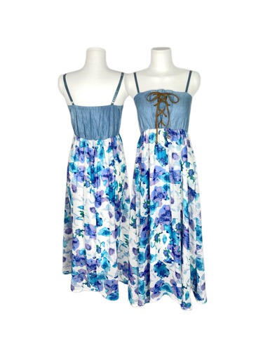 blue flower denim croset dress