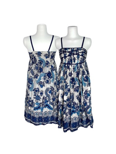 blue flower pattern pleats dress