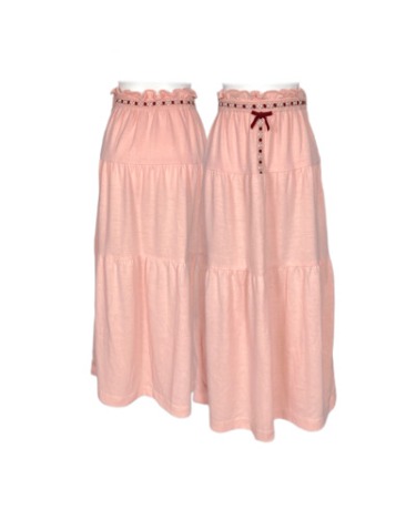 coral pink ribbon long skirt