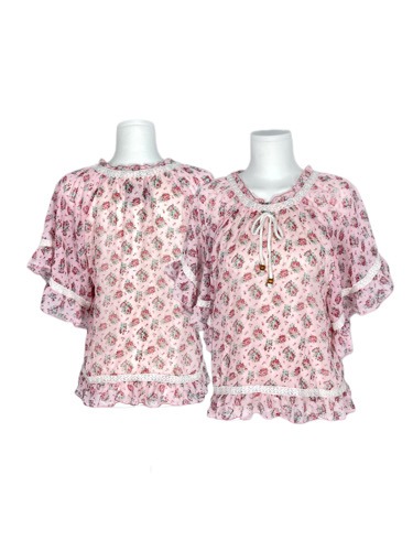 pink flower chiffon blouse top