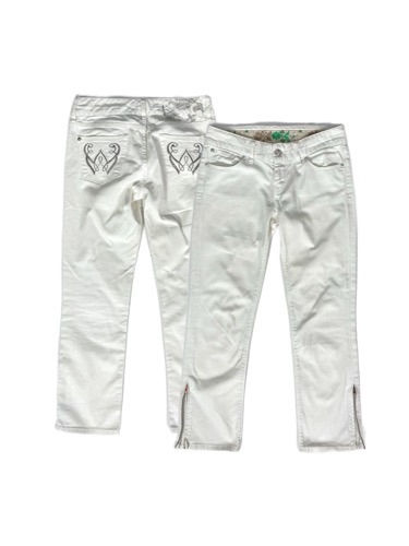 embroidery zipper slit white jean