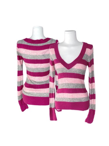 pink stripe ribbed knit top