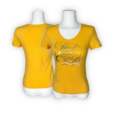 gold lettering yellow t-shirt