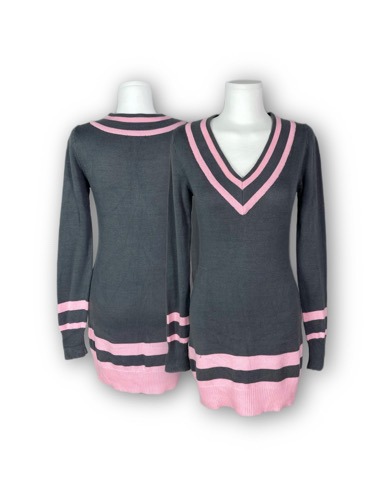 pink grey knit v-neck dress