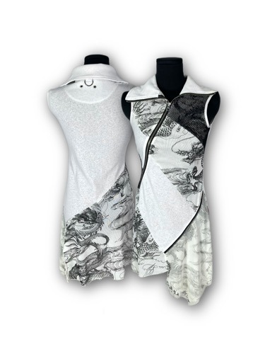 OZZ ON white oriental pattern zip dress