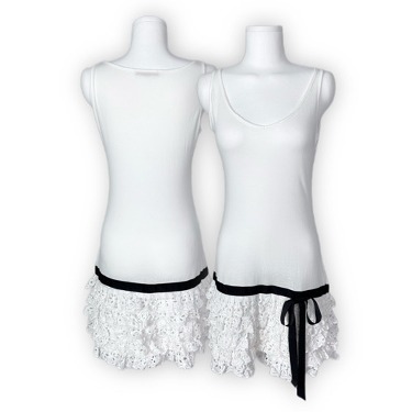 white lace skirt ribbon dress