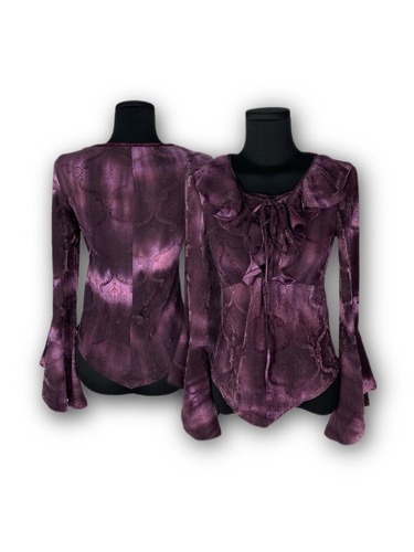 OZZ ON purple lace-up pattern frill top