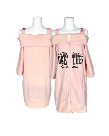ROSE FANFAN coral pink off-shoulder zip-up dress