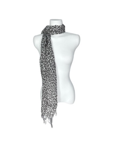 grey leopard fringe scarf