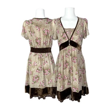 antique flower brown dress