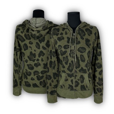 khaki leopard hood zip-up