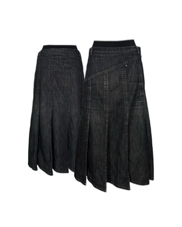 black fade denim pleats skirt