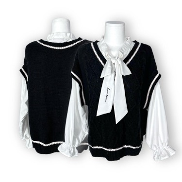 vest layered ribbon blouse