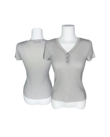 glitter cubic button ribbed top